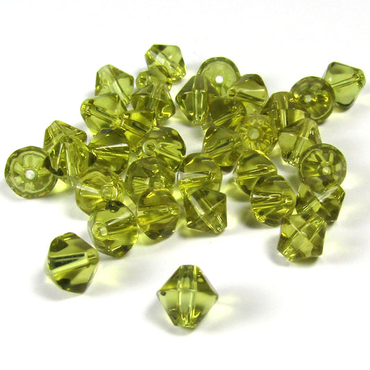 Light Olive Green Bicone Glass Beads 6 mm