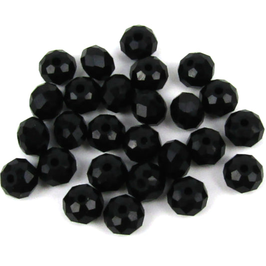 Black Faceted Rodelle Glass Beads 8mm x 6mm