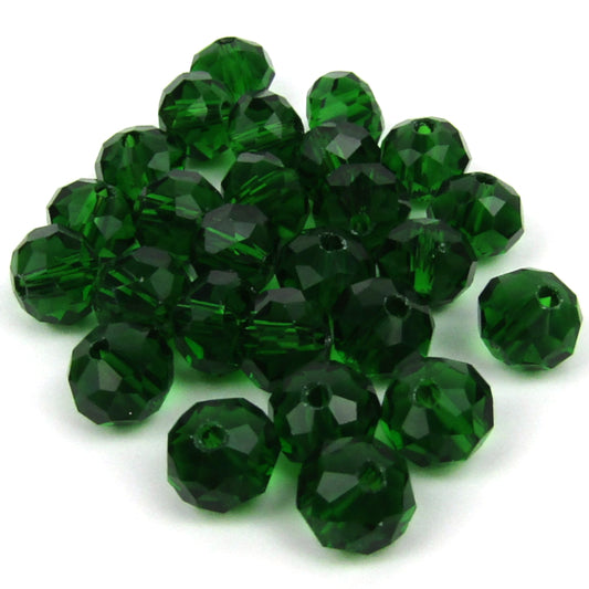 Green Faceted Rondelle Glass Beads 8mm x 6mm