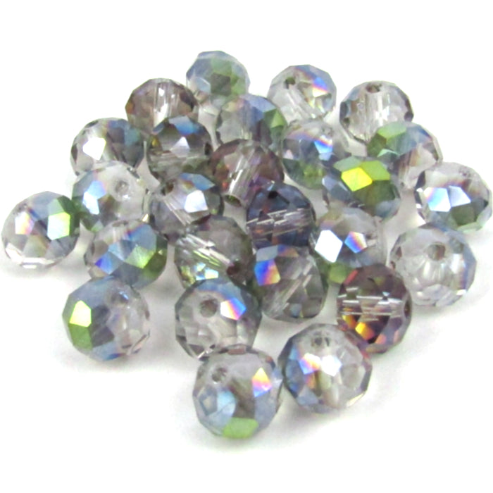 Clear Faceted Rondelle Glass Beads with Aurora Borealis Finish 8mm x 6mm