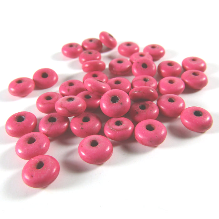 Pink Dyed Howlite Stone Disk Beads 6 mm x 3 mm