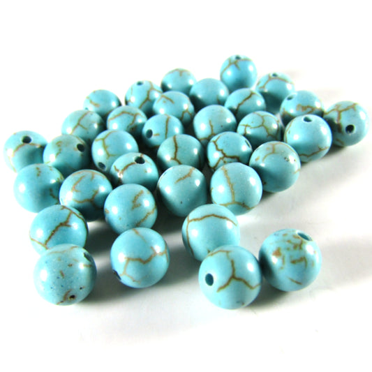 Turquoise Blue Dyed Howlite Stone Round Beads 6 mm