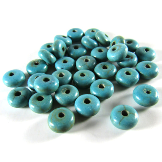 Turquoise Blue Dyed Howlite Stone Disk Beads 6 mm x 3 mm