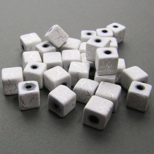 Vintage White Painted Glass Cube Beads 6 mm