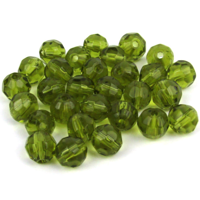 Olive Green Faceted Glass Beads 7-8mm