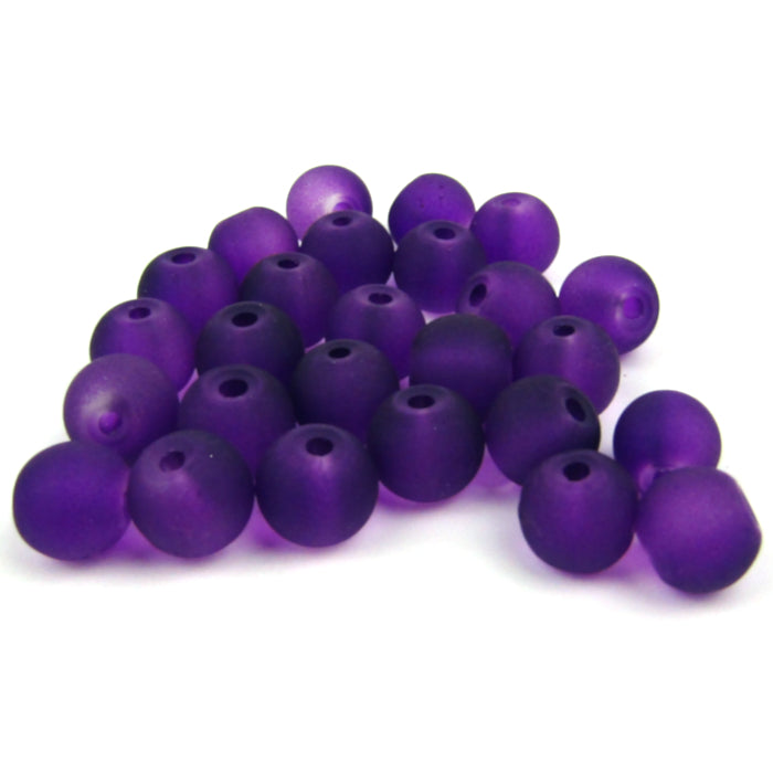 Purple Frosted Round Glass Beads 8mm