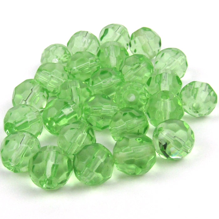 Light Green Faceted Round Glass Beads 8mm