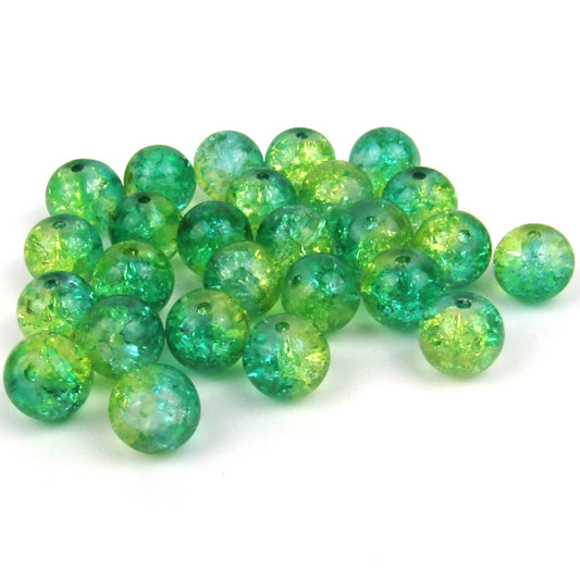 Multi Greens Crackle Glass Beads 8mm