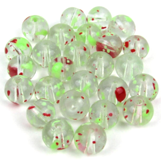 Red and Green Round Glass Splatter Beads 8mm