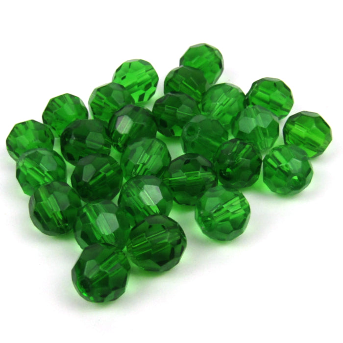 Green Faceted Round Glass Beads 8mm