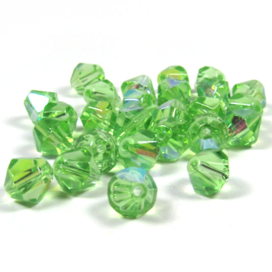 Green Bicone Glass Beads with Aurora Borealis Finish 8 mm