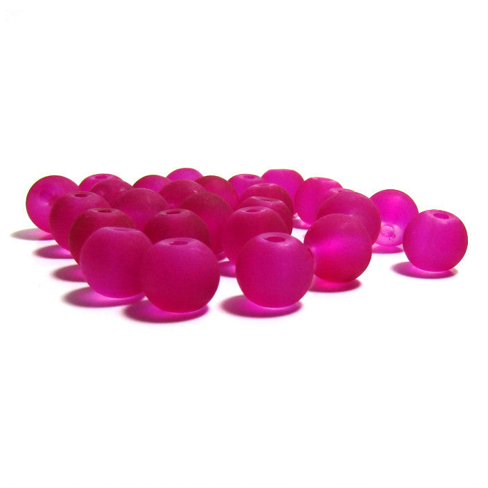 Fushia Frosted Glass Beads 8 mm