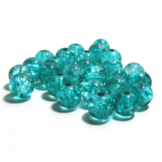 Teal Crackle Glass Beads 8 mm