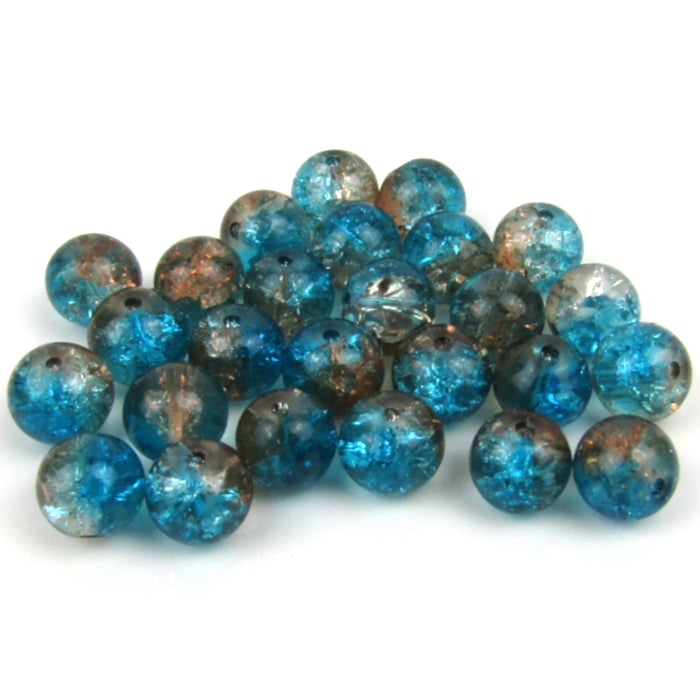 Cream and Blue Crackle Glass Beads 8mm