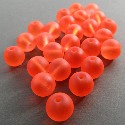 Highlighter Orange Round Frosted Glass Beads 8 mm