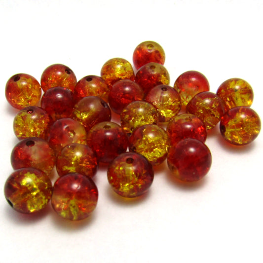 Red and Yellow Crackle Glass Beads 8 mm