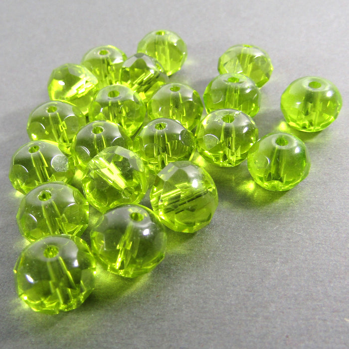 Yellow-Green Faceted Rondelle Glass Beads 10 mm x 8 mm