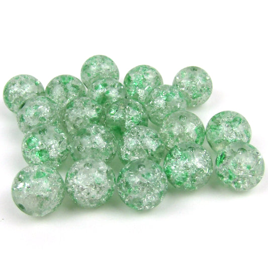 Green and Clear Crackle Glass Beads 10mm