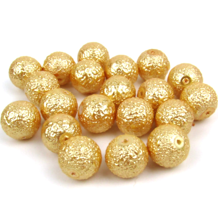 Yellow Gold Textured Glass Beads 10mm