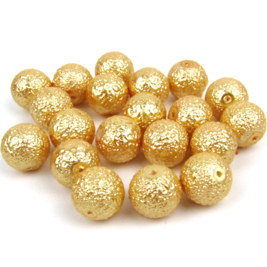 Yellow Gold Textured Glass Beads 10mm