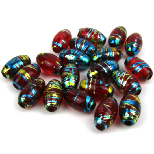 Red and Metallic Rice Glass Beads 6mm x 10mm