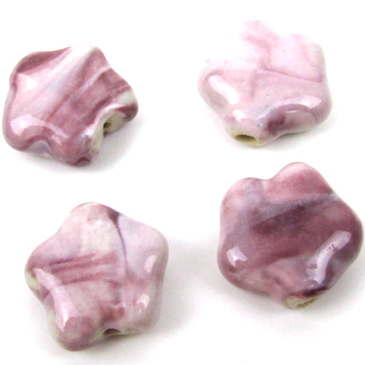 Pink Purple Porcelain Star Beads 11 mm x 11 mm