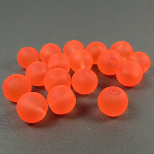 Highlighter Orange Frosted Round Glass Beads 12 mm