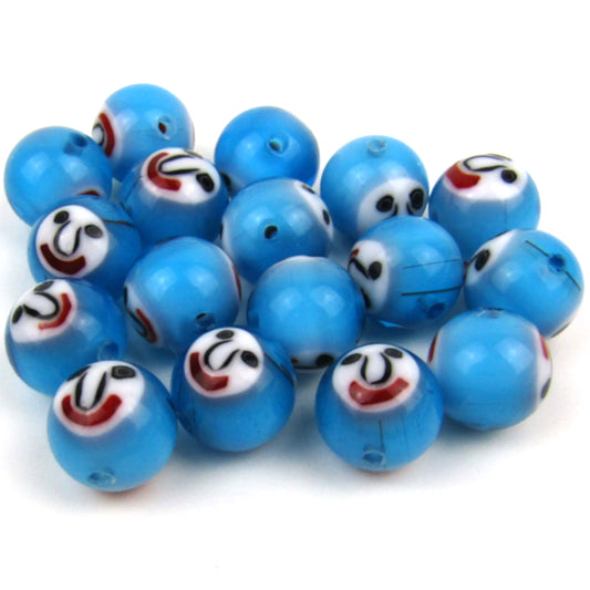 Blue Glass Face Beads 12mm