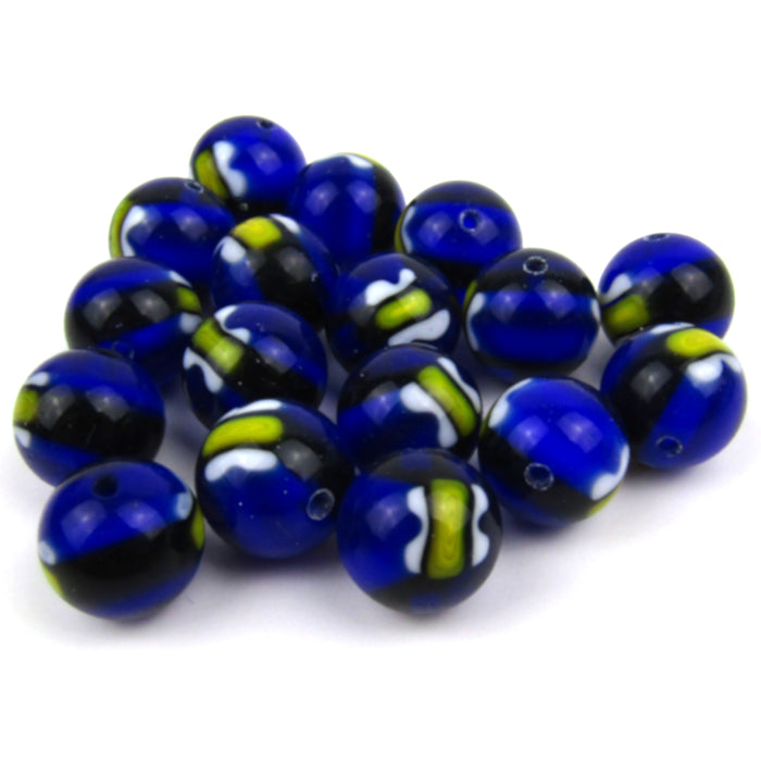 Blue Round Glass Beads with Butterfly 12mm