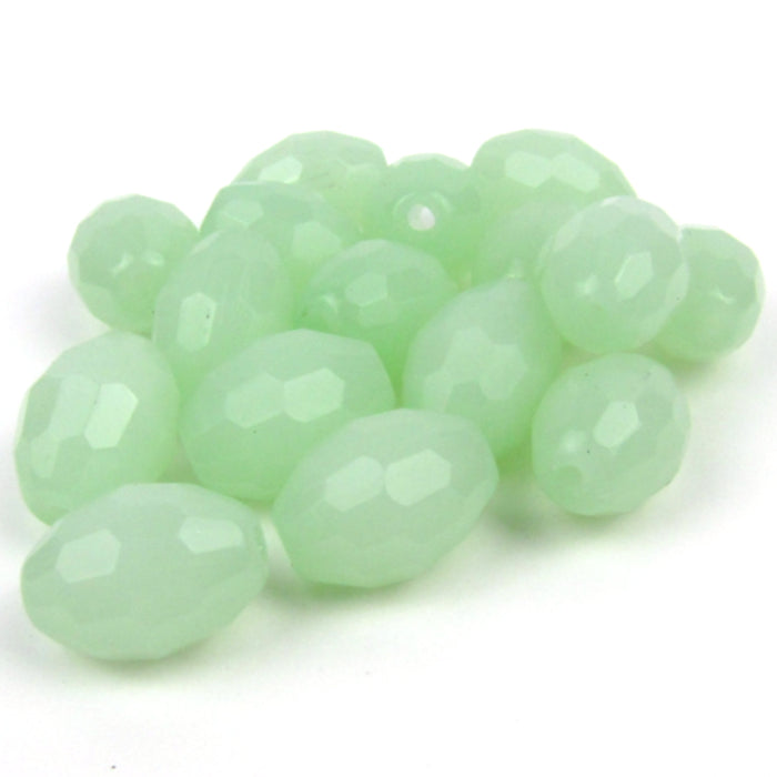 Mint Green Faceted Oval Glass Beads 9mm x 13mm