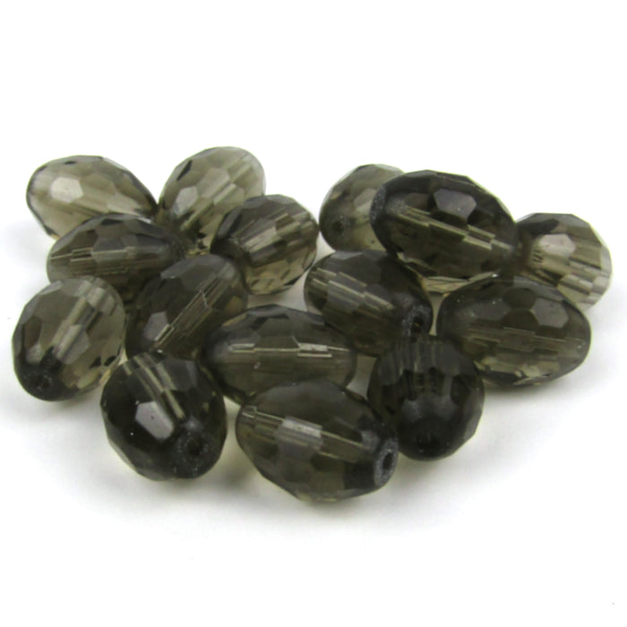 Dark Gray Faceted Oval Glass Beads 9mm x 13mm