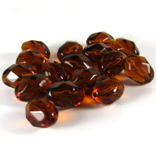 Brown Faceted Oval Glass Beads 10 mm x 13 mm