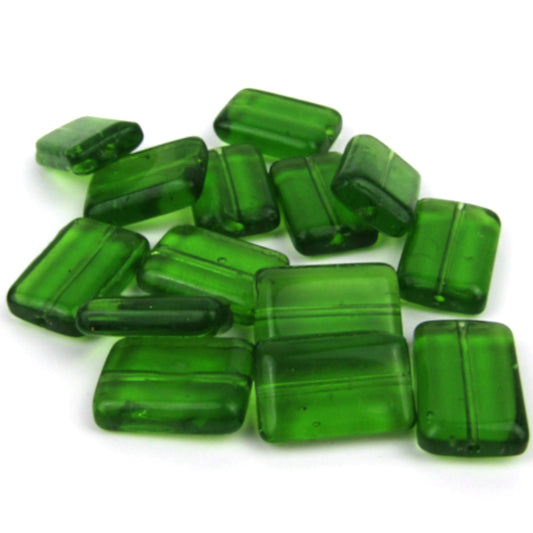 Green Rectangle Glass Beads 10mm x 15mm x 4mm