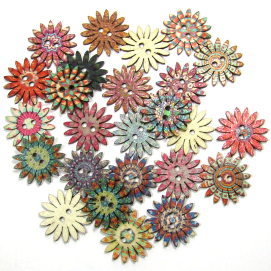 Boho Wood Flower Buttons